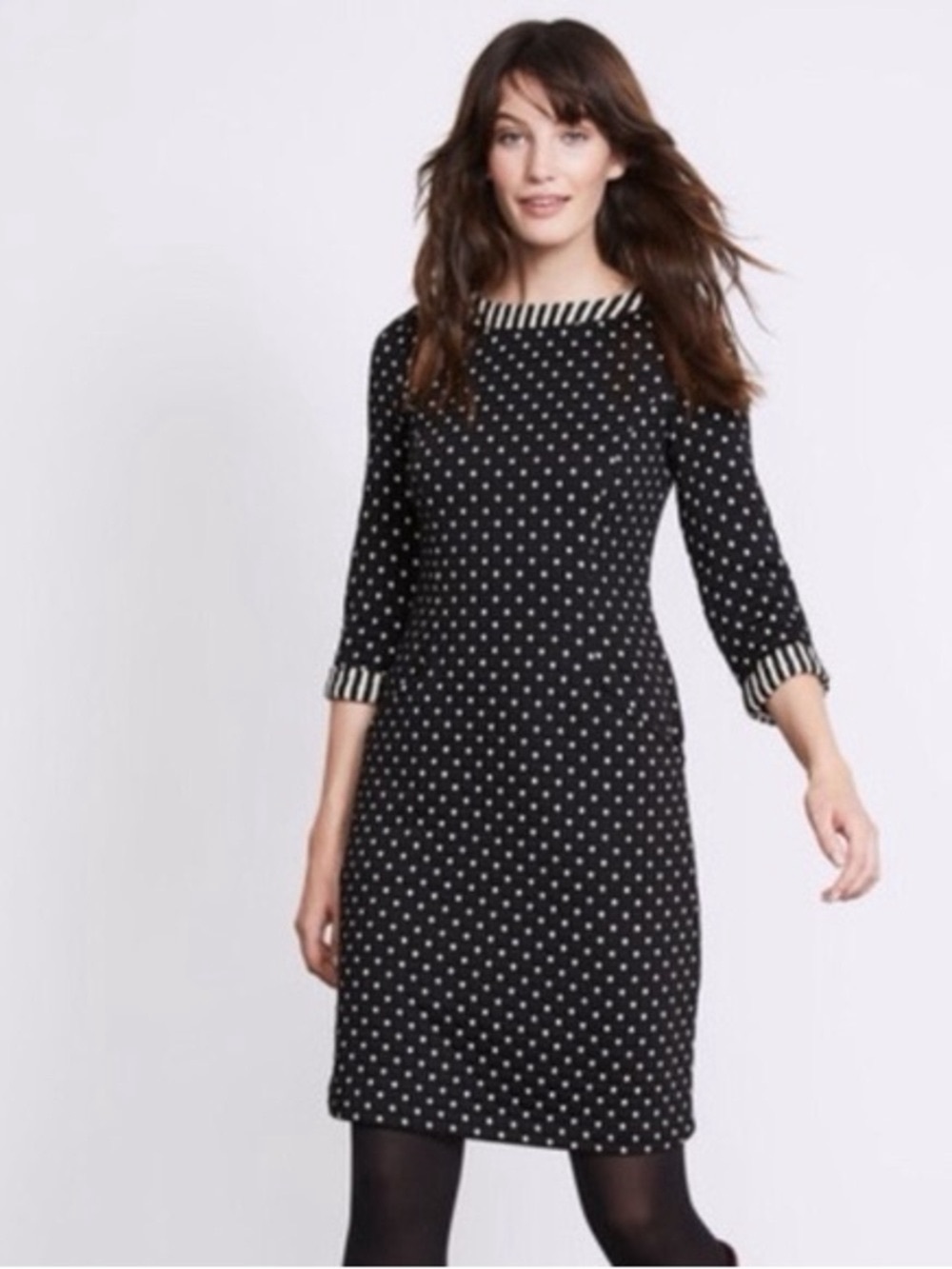 Boden Black Polka Dot Shift Dress with Contrast Trim